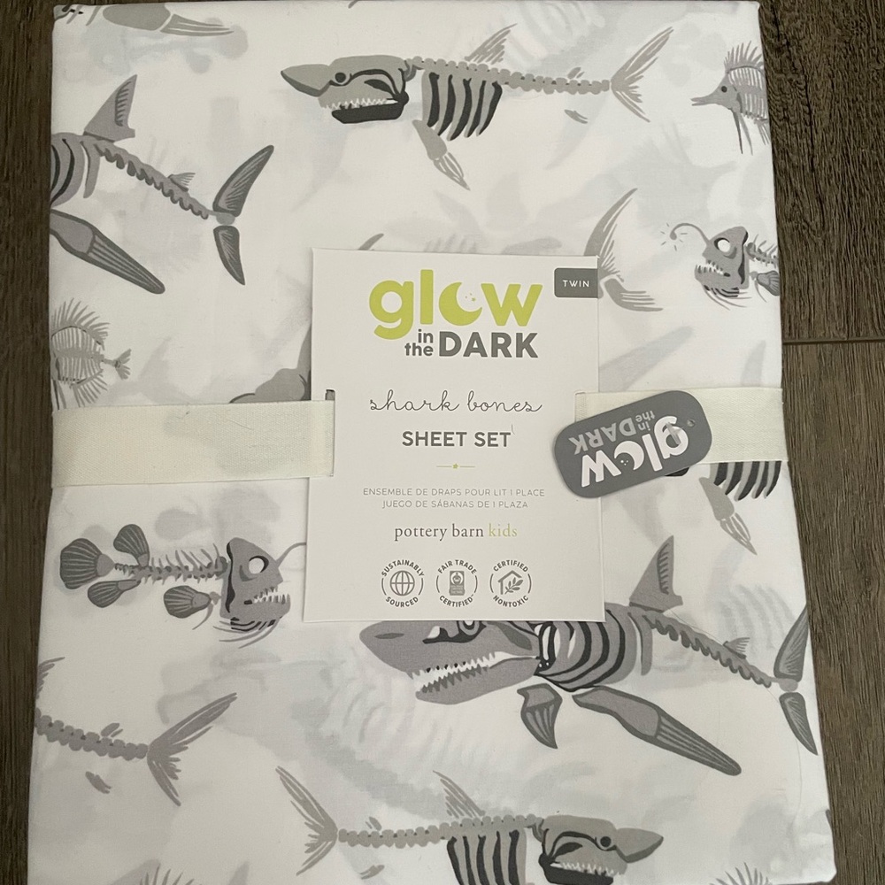 Pottery Barn Kids Shark Bones Glow Sheet Set